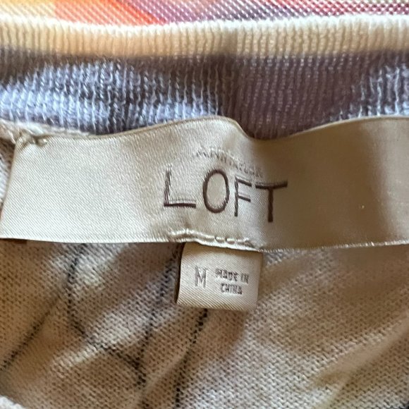 Loft Off-White Long Sleeve Cardigan w/Black Stitched Flowers - Medium - Picture 3 of 4